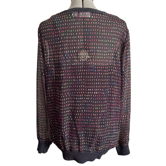 Liz Claiborne Multicolor Polka Dot Sheer Blouse With Attached Cami Size Large - Picture 2 of 6
